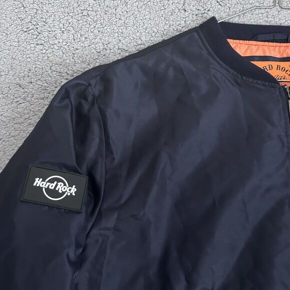 Hard Rock Guitar Co. Full Zip Quilted Navy Bomber Jacket Size XL - Picture 4 of 12